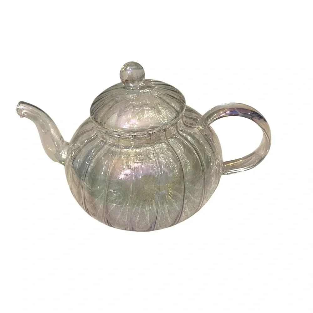 1950s Iridescent Clear Glass Tea Pot With Lid